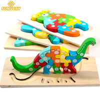 Puzzle en bois Montessori pour enfants, jouets pour tout-petits de 2 3 4 5 ans, Puzzle 3D, jouet de dinosaure éducatif 1